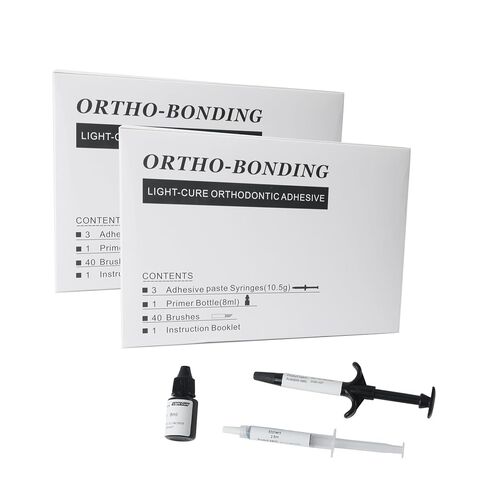 Ortho-Bonding Light Cure Orthodontic Adhesive Kit, Bracket Bonding Resin Standard Kit with 3 x 3.5g Paste Syringes, Primer, Acid Etch, Brushes and Accessories, Professional Dental Use in Kuwait