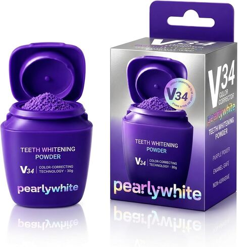 Pearly White V34 Purple Teeth Whitening Powder, 30g | Colour Correcting Teeth Whitening Powder, Enamel-Safe Tooth Whitening Powder, For Daily Oral Care Routine, Freshens Breath in Kuwait