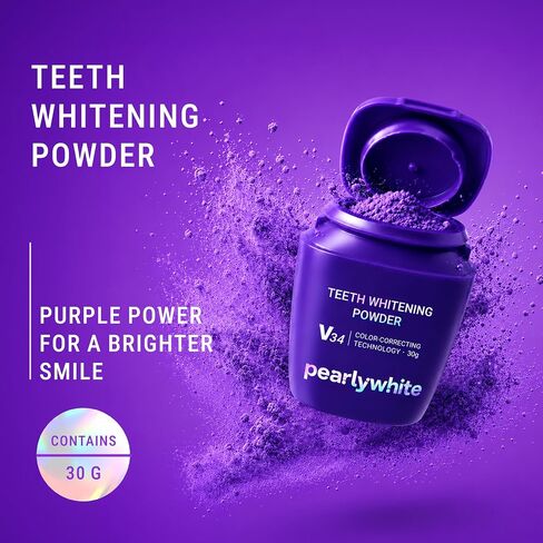 Pearly White V34 Purple Teeth Whitening Powder, 30g | Colour Correcting Teeth Whitening Powder, Enamel-Safe Tooth Whitening Powder, For Daily Oral Care Routine, Freshens Breath in Kuwait