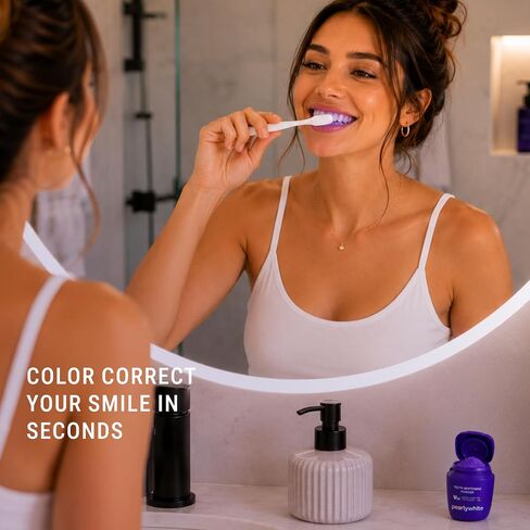 Pearly White V34 Purple Teeth Whitening Powder, 30g | Colour Correcting Teeth Whitening Powder, Enamel-Safe Tooth Whitening Powder, For Daily Oral Care Routine, Freshens Breath in Kuwait