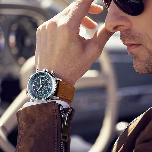 Feice Men's Men's Chronograph Quartz Watch-الاتصال الهاتفي الأخضر الفاخر ، أيدي مضيئة ، عرض على مدار 24 ساعة ، تقويم التاريخ ، ساعات حزام جلدية للرجال in Kuwait