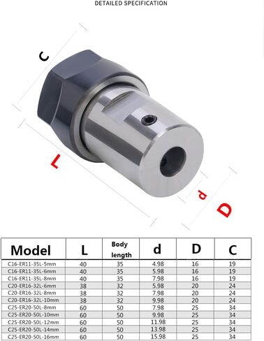 1set C25 ER20 8 10 12 14 16mm +7pcs 3 4 5 6 8 10 12 Collet Chuck Motor Shaft Extension Rod Spindle Collet Lathe Tools Holder(C25-ER20A-50L-8MM) in Kuwait
