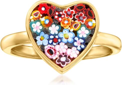 Ross-Simons Italian Multicolored Murano Glass Mosaic Floral Heart Ring in 18kt Gold Over Sterling in Saudi Arabia