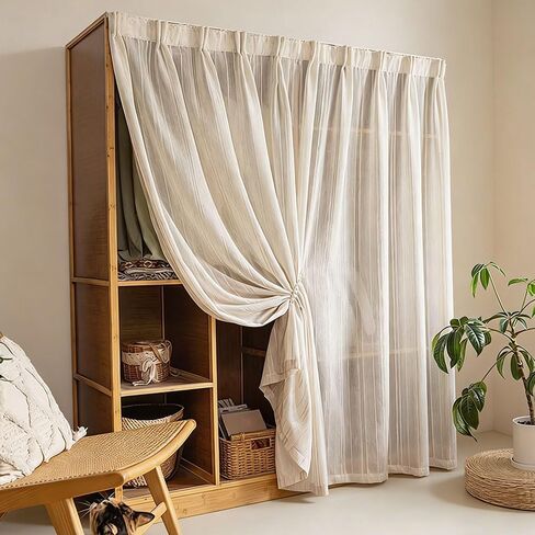 Sheer Privacy Closet Curtains - Dust-Proof Shades for Open Storage, Linen Cabinet Door Skirt for Kitchen & Laundry Room, Stylish & Functional Home Decor One Color 120x150cm in Kuwait