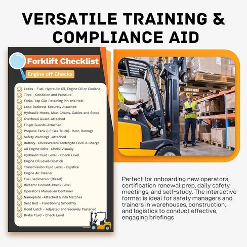 Hxszk 100 حزمة من بطاقات التدريب على السلامة للرافعة الشوكية مع علامات - طقم PVC قابل لإعادة الاستخدام مكون من 105 قطعة، دليل دراسة للكتابة والمسح لتدريب المشغلين المتوافق مع OSHA، 3.5 بوصة × 2 بوصة in Kuwait