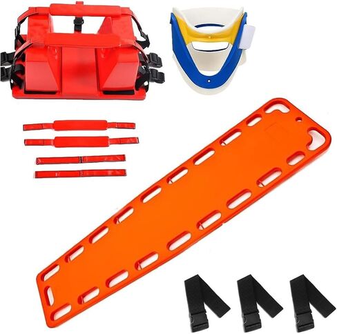 Orange Emergency Rescue Spine Board,EMT Transfer Backboard,Water Floating Spine Board with Head Holder,Neck Brace,Harness,for Emergency Medicine,Outdoor Rescue in Kuwait