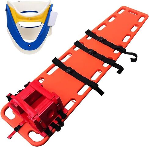 Orange Emergency Rescue Spine Board,EMT Transfer Backboard,Water Floating Spine Board with Head Holder,Neck Brace,Harness,for Emergency Medicine,Outdoor Rescue in Kuwait