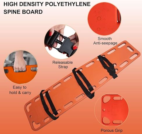 Orange Emergency Rescue Spine Board,EMT Transfer Backboard,Water Floating Spine Board with Head Holder,Neck Brace,Harness,for Emergency Medicine,Outdoor Rescue in Kuwait