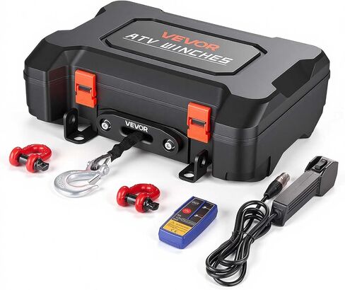 VEVOR Portable Winch, 6000 lbs 12V DC Electric Winch with Synthetic Rope, Wireless & Wired Remotes, Box-Style Recovery Kit with Fairlead, Clevis Hook, Strap for ATV UTV Off-Road Outdoor Pulling Tasks in Kuwait