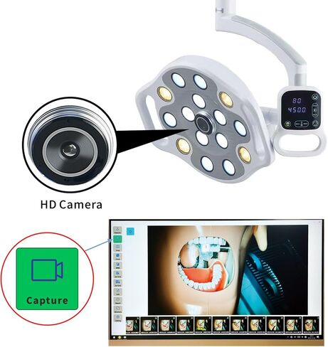 Ceiling Mounted Dental Induction LED Oral Lamp 15 Bulbs Shadowless Operating Light with HD Camera One-Click Yellow Light Switch KY-P132 in Kuwait