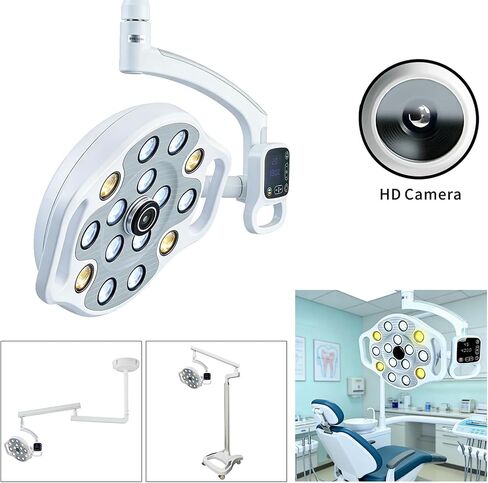 Ceiling Mounted Dental Induction LED Oral Lamp 15 Bulbs Shadowless Operating Light with HD Camera One-Click Yellow Light Switch KY-P132 in Kuwait
