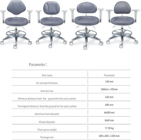 Rigoberto Microfiber Leather Dental Microscope Doctor's Chair with Armrest Dentist Stool Adjustable Height and Backrest Angle PLST-083 in Kuwait