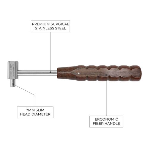 Stellmacher Narrow Tip Mallet 7mm Head (170 g) – Orthopedic Surgical Instrument, Stainless Steel Shaft with Wooden Handle, Bone Impactor Hammer for Precise Seating and Controlled Strikes (20 cm) in Kuwait