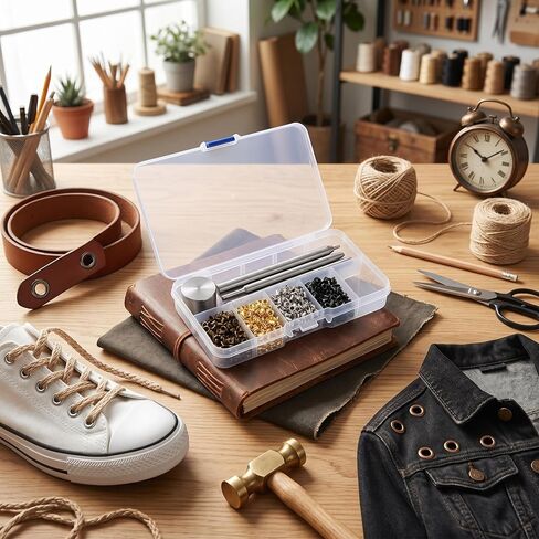 800PCS 2mm Plated Copper Grommet Kit for Leather Craft Shoes Repair | Anti-Deformation, Easy Hammer Install, with Storage Box, Reinforce & Decorate, for Shoes Belts Bags Apparel Leather Craft DIY in Kuwait
