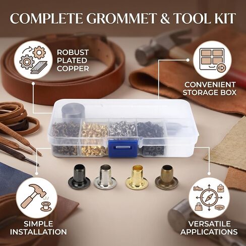 800PCS 2mm Plated Copper Grommet Kit for Leather Craft Shoes Repair | Anti-Deformation, Easy Hammer Install, with Storage Box, Reinforce & Decorate, for Shoes Belts Bags Apparel Leather Craft DIY in Kuwait