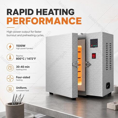 Jewelry Casting Burnout Oven, 1500W Electric Kiln Furnace with PID Digital Temperature Control, 800°C Tabletop Muffle Furnace for Wax Burnout, Resin Model and Metal Clay in Kuwait