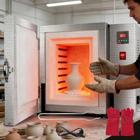 Compact Electric Kiln Furnace, 1500W Bench Top Burnout Oven with PID Digital Control, 800°C Max Temperature for Jewelry Studio, Metal Clay Sintering, Enameling and Dental Casting in Kuwait