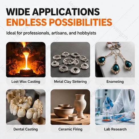 Compact Electric Kiln Furnace, 1500W Bench Top Burnout Oven with PID Digital Control, 800°C Max Temperature for Jewelry Studio, Metal Clay Sintering, Enameling and Dental Casting in Kuwait