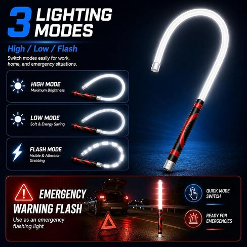 Flexible LED Light Stick 30", Rechargeable Bendable Mechanic Work Light, 1200 Lumens Inspection Light with 360° Flexible Neck, IPX6 Waterproof for Car Repair, Under Hood, Garage and Tight Spaces in Kuwait