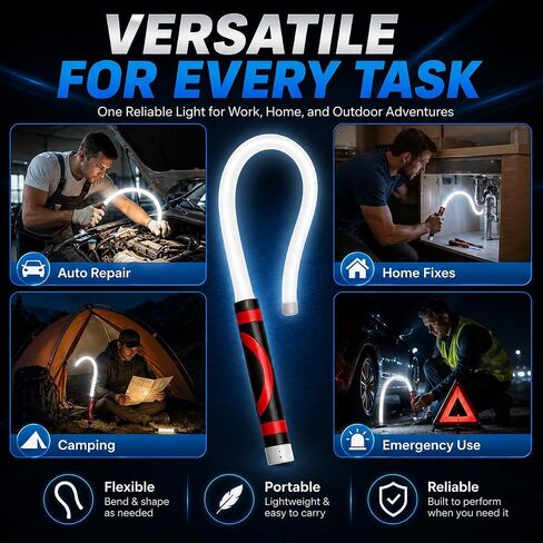 Flexible LED Light Stick 30", Rechargeable Bendable Mechanic Work Light, 1200 Lumens Inspection Light with 360° Flexible Neck, IPX6 Waterproof for Car Repair, Under Hood, Garage and Tight Spaces in Kuwait