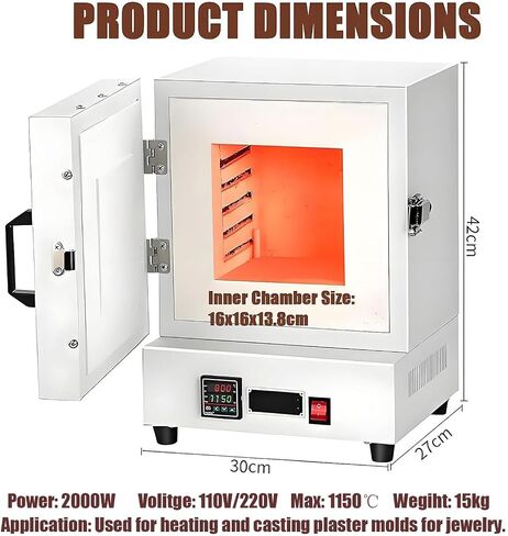2000W Four-Sided Constant Temperature Furnace, 1150℃ Closed Laboratory Muffle Furnace, Electric Burnout Oven Kiln, Electric kiln for Jewelry Casting and Ceramic Works in Kuwait