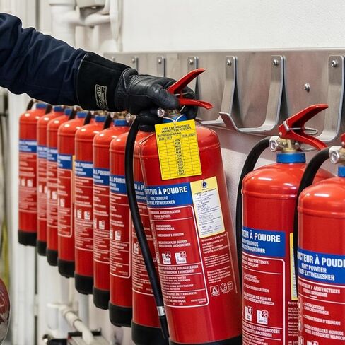 100 Sets Fire Extinguisher Inspection Tags 2026-2029 3" x 2.25" | Adjustable Wire Ties, PVC Plastic, Writable, 4-Years Monthly Record Labels for Fire Extinguisher in Kuwait