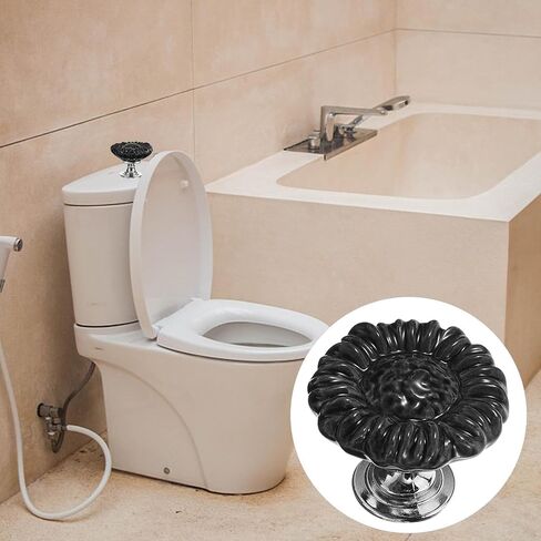 SOLUSTRE قطعتان من أداة مساعد زر المرحاض على شكل زهرة، مقبض دفع علوي للحمام المنزلي، تصميم سهل الضغط لكبار السن ودعم الحركة، أجزاء خزان المرحاض المزخرفة باللون الأسود الأنيق in Kuwait