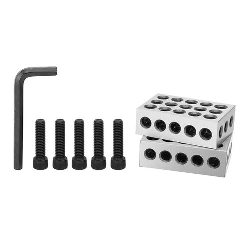 Ultra Accuracy Chrome Steel 1‑2‑3 Blocks Set for Milling Machines, 23 Holes Parallel Block for Layout Jobs, 0.0001in Accuracy, for Machine Tool Operators, 2Pcs Silver in Kuwait
