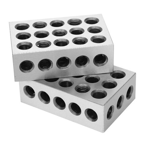 Ultra Accuracy Chrome Steel 1‑2‑3 Blocks Set for Milling Machines, 23 Holes Parallel Block for Layout Jobs, 0.0001in Accuracy, for Machine Tool Operators, 2Pcs Silver in Kuwait