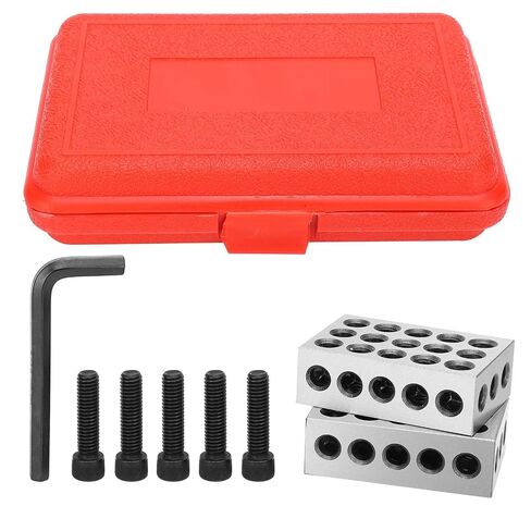 Ultra Accuracy Chrome Steel 1‑2‑3 Blocks Set for Milling Machines, 23 Holes Parallel Block for Layout Jobs, 0.0001in Accuracy, for Machine Tool Operators, 2Pcs Silver in Kuwait