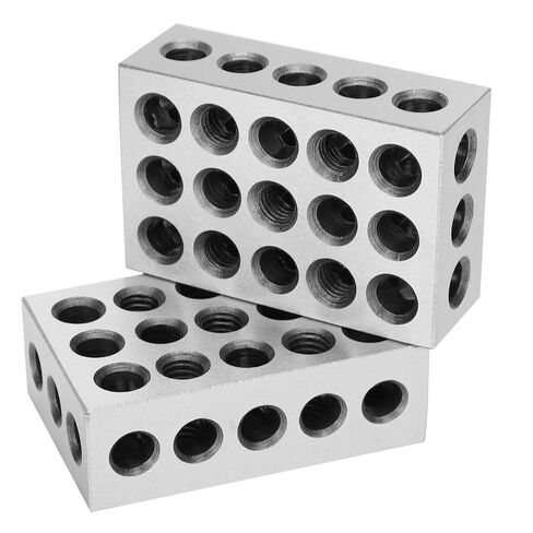 Ultra Accuracy Chrome Steel 1‑2‑3 Blocks Set for Milling Machines, 23 Holes Parallel Block for Layout Jobs, 0.0001in Accuracy, for Machine Tool Operators, 2Pcs Silver in Kuwait