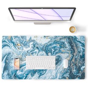 Colorful Star Large Desk Pad Leather Desk Mat for Girls Women Cute Desk Accessories Kawaii Office Decor, Waterproof Mouse Pad Kids Desk Organizer Non-Slip Desk Blotter, Unicorn Rainbow Writing Mat