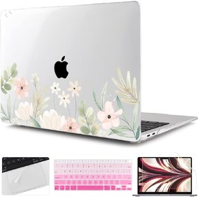 TWOLSKOO Case for MacBook Air 13 inch 2020 2019 2018 Release A2337 M1 A2179 A1932, Hard Shell Case & Keyboard Cover & Screen Protector Compatible with New MacBook Air 13 Retina, Seamless Flowers