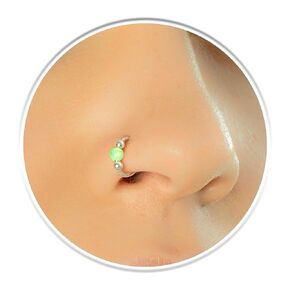 Hammered Nose Ring 925 Silver - 20G Silver Nose Ring Hoop Green Opal - Tiny Opal Nose Hoop For Women - Handmade Nose Rings