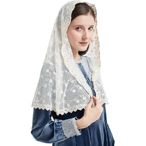 Beige Embroidered Mantilla Veils D Shape Catholic Vintage Inspired Wrap-Style Latin Mass M12