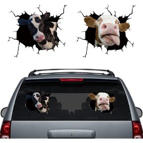 Cow Car Sticker Animal Crack Car Decals 2 Pcs Funny Cow Window Clings Vinyl Static Sticker Realistic Pet Waterproof Truck Farm Auto Decoration, from SJZHINENG