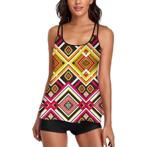 Omichic Women's Flowy Tummy Control Tankini Sets for Two Piece Bikini Swimsuits Blouson Tank Top with Boyshorts Bathing Suits