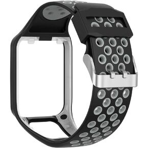 Dual-Colors Replacement Silicone Wrist Strap Band For TomTom Runner 2/3/ TomTom Adventurer/TomTom Golfer 2/ TomTom Spark/Spark 3(Silicone Black +Gray)
