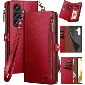 XcaseBar for S24 Plus/S24+ Wallet case with Zipper Credit Card Holder RFID Blocking,Flip Folio Book PU Leather Shockproof Protective Cover Women Men for S24Plus Phone case Black