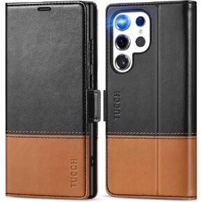 حافظة محفظة TUCCH لهاتف Galaxy S24 Ultra، [جراب داخلي مقاوم للصدمات من مادة TPU] مسند [حجب RFID] فتحة بطاقة، غطاء فوليو من جلد البولي يوريثان المغناطيسي متوافق مع هاتف Galaxy S24 Ultra 5G 6.8 بوصة 2024، أسود