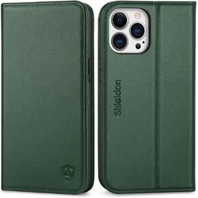 SHIELDON Case for iPhone 13 Pro 5G, Genuine Leather Wallet Case RFID Blocking Credit Card Holder Folio Magnetic Kickstand Shockproof Cover Compatible with iPhone 13 Pro 5G 6.1" - Black