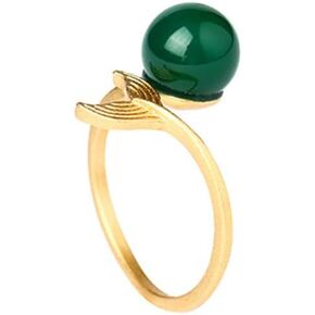 Green Faux Jade with Mermaid Tail Statement Ring Vintage Chinese Style Open Gold Plated Fashion Adjustable Wedding Cocktail Rings Delicate Comfort Fit Band Charm Jewelry Gifts for Women Girls Birthday