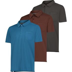 Real Essentials 3 Pack: Men's Short Sleeve Pocket Polo Shirt Dry-Fit Performance Tactical Golf (Available in Big & Tall)