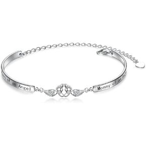 YinShan 925 Sterling Silver Loss Baby Bracelet Engraved Mommy of an Angel Adjustable Angel Wing Bangle Bracelets Miscarriage Jewelry Sympathy Gifts for Mother Mom