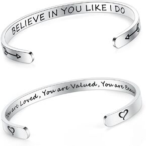 SAM & LORI Set of 2 Bracelets for Women Teens Engraved Believe in You Like I Do and You are Loved You are Valued You are Beautiful