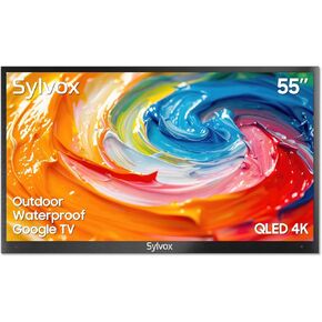 SYLVOX 55'' Outdoor Google TV Waterproof 4K QLED Television, Built-in Chromecast Voice Assistant 15W Stereo Surround Panoramic Sound, High Brightness for Partial Sun, DeckProQLED+ Series