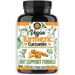 Vegan Turmeric Curcumin with Black Pepper Extract (60 Veggie Capsules-2 Month Supply), 95% Curcuminoids - All Natural Powerful Antioxidant for Joint Support and Relief (1-Bottle)