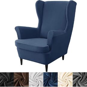 HFCNMY Wingback Chair Covers, 2 Piece Stretch Velvet Wingback Chair Slipcover-Thick Wing Back Chair Covers with Arms-Wing Chair Slipcover-Wing Back Chair Slipcovers with Elastic Bottom Beige