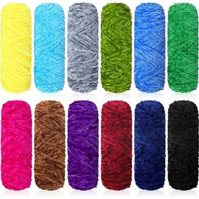 Timgle 12 Skeins 3 mm Soft Chenille Yarn 1312 Yards Velvet Blanket Thick Fluffy Plush Yarn for Crocheting Hand Knitting Weaving Sweater Shawl Scarf Gloves DIY Craft, 109 Yards Each(Multicolor)
