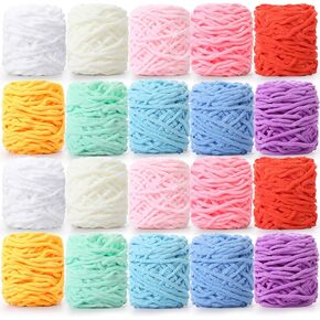 Timgle 20 Skeins 7 mm Chenille Yarn Bulky 1094 Yards Soft Blanket Velvet Thick Yarn for Knitting Weaving DIY Craft Sweater Scarf Gloves Shawl, 55 Yards Each, 10 Colors(Novel Color)